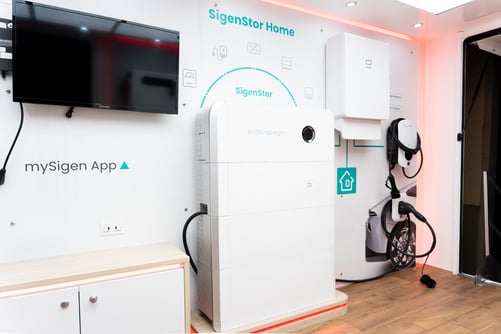 Live SigenStor demonstration showcasing an integrated home energy storage system, solar inverter, EV charger and energy management technology.